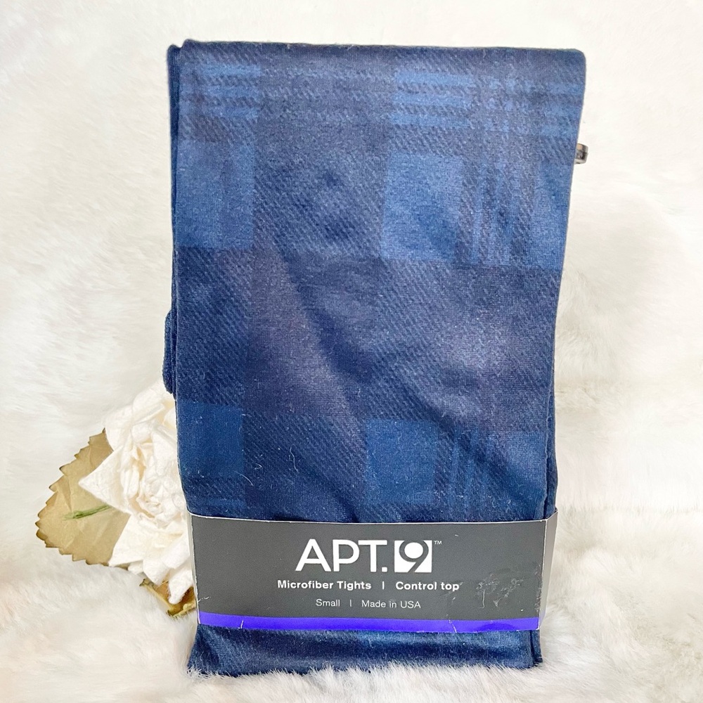 New with tags APT 9 MICROFIBER TIGHTS CONTROL TOP BLUE and BLACK PATTERNED SZ SM